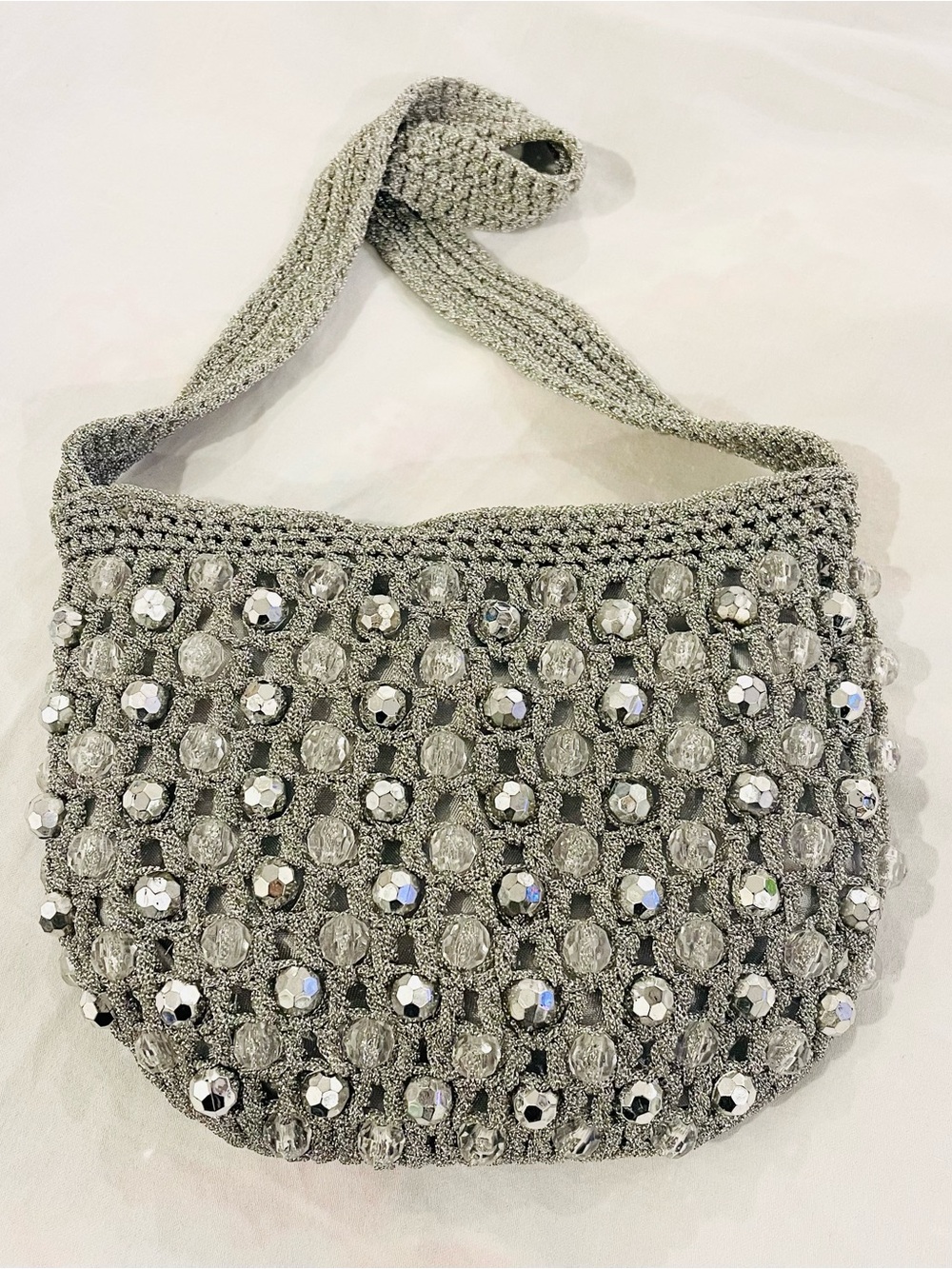 Vintage Made in Italy Silver Metallic Crochet Beaded Shoulder Bag – Waldorf
